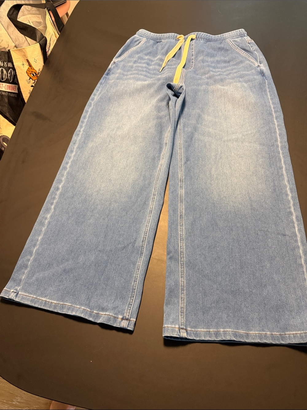 HALARA Light Blue Wide-Leg Drawstring Jeans